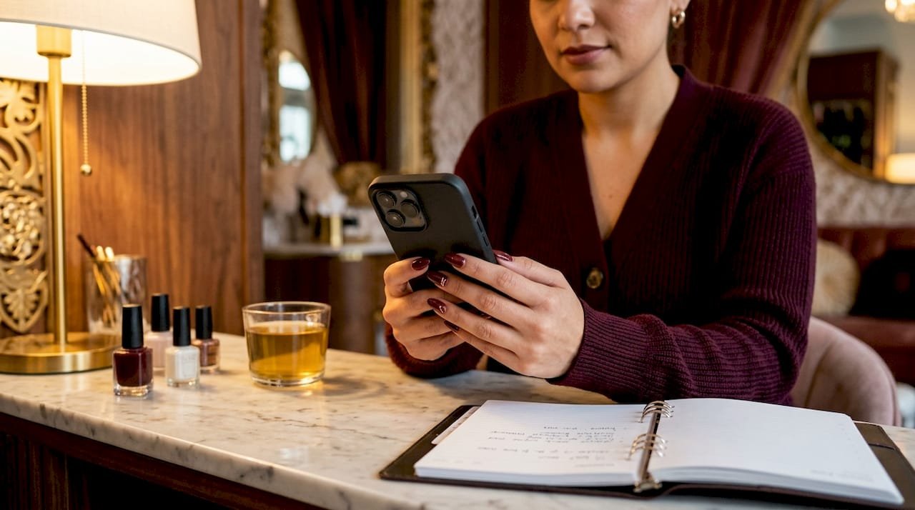 Hands checking appointment reminder on smartphone