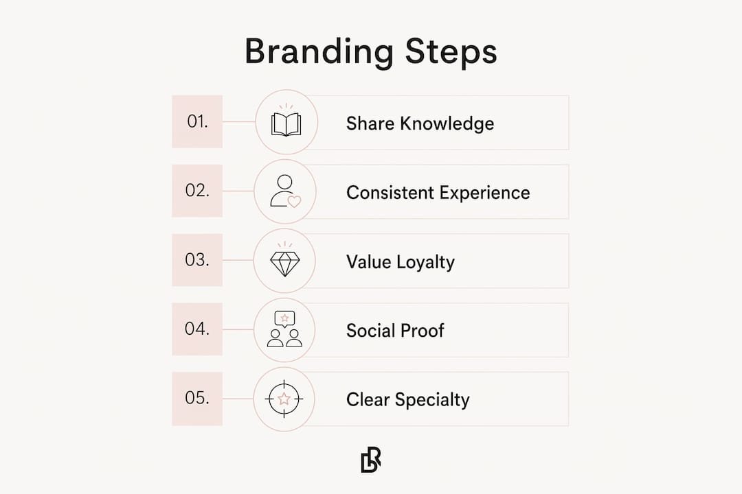 Infographic outlining key branding strategies for beauty pros