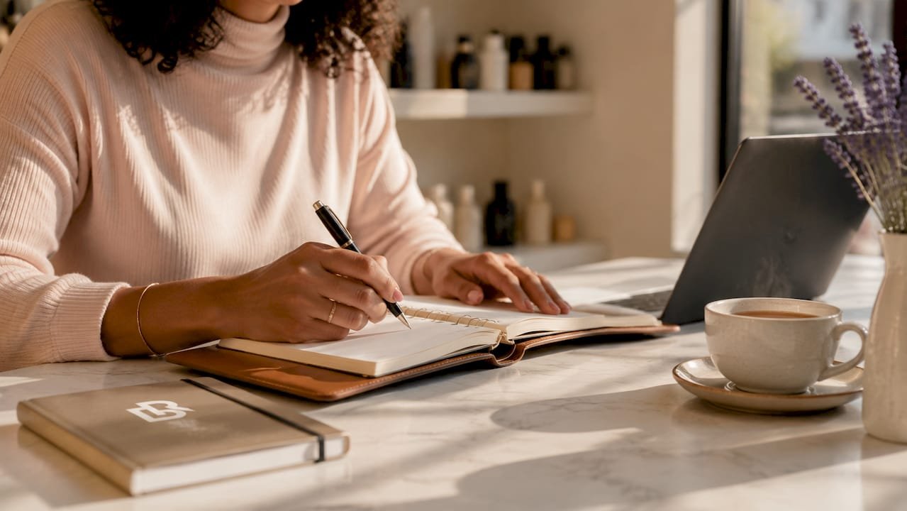 Hands customizing client booking profiles at desk