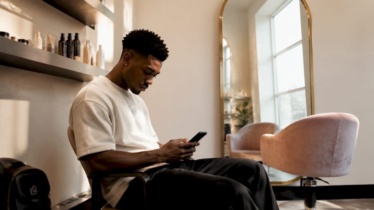 Stylist managing appointments on phone